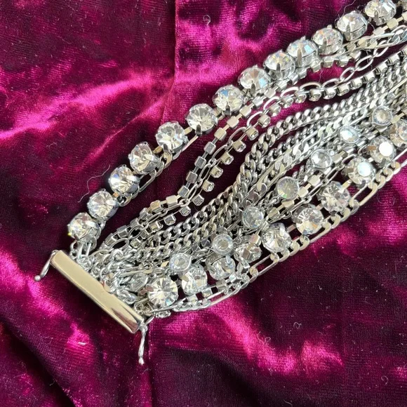bracelet NWT ABS Allen Schwartz bling sparkle rhinestones multi chains - Picture 10 of 16